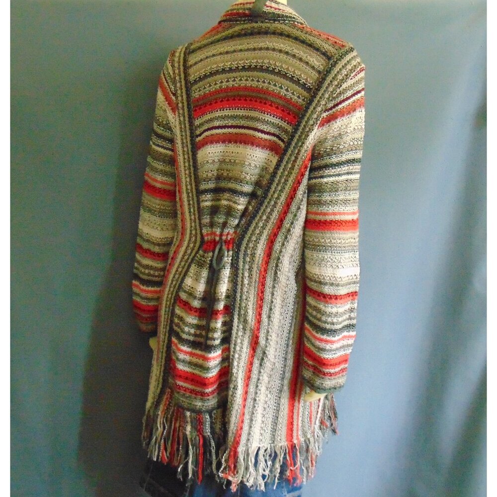Zozo Red Gray Striped Cotton Blend Long Fringed Cardigan 1X - Picture 9 of 12